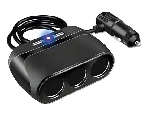 2GO čierna / Rozbočovač do zapaľovača / 3x 12V / USB-A / USB-C / 120W
