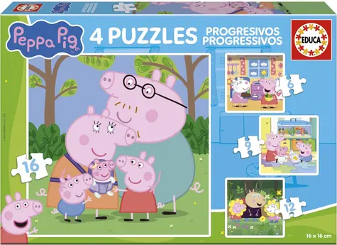 Educa Puzzle Prasiatko Peppa 4v1 / (6 & 9 & 12 & 16 dielikov) / od 3 rokov