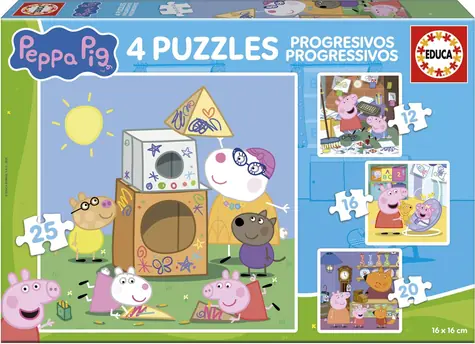 Educa Puzzle Prasiatko Peppa 4v1 / (12 & 16 & 20 & 25 dielikov) / od 3 rokov