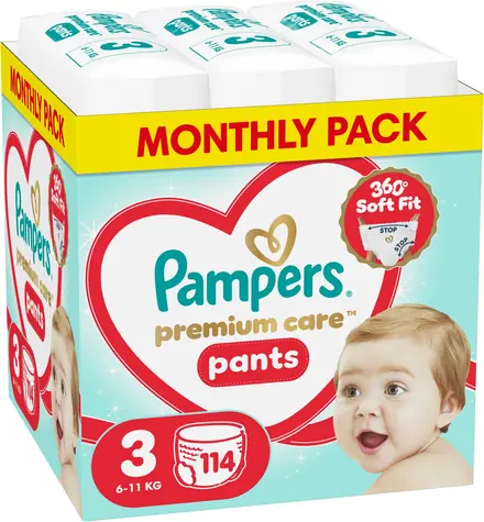 Pampers Premium Care 6-11 kg (114 ks) / Plienkové nohavičky / Veľkosť 3 (6-11 kg)
