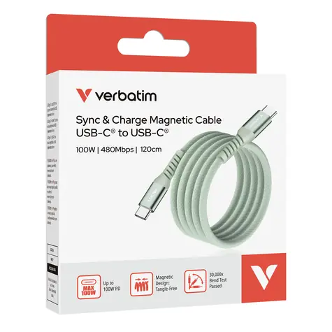 Verbatim 31855 zelená / Magnetický nabíjací kábel USB-C / 100 W / 1,2 m