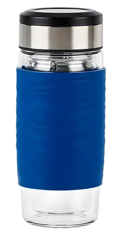 Emsa Tea Mug modrá / Termohrnček na čaj / 420 ml / dvojstenné sklo