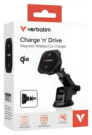 Verbatim Charge 'n' Drive CND-02 čierna / Držiak telefónu do auta / Qi2 / 15 W / USB-C