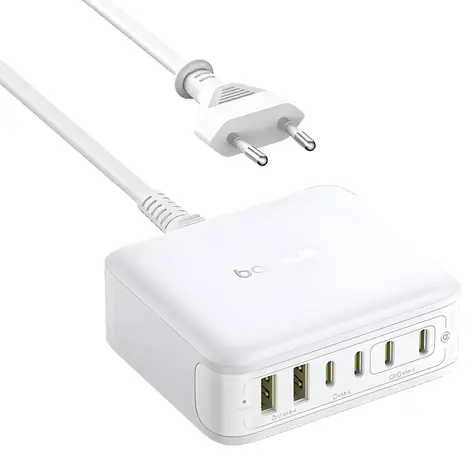 Baseus Nomos FH21 biela / Nabíjacia stanica / 120W / GaN / 4× USB-C / 2× USB-A