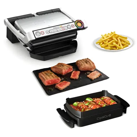 TEFAL OptiGrill+ Snacking & Baking GC714D strieborná / Kontaktný gril / 2000 W / 4 teplotné stupne