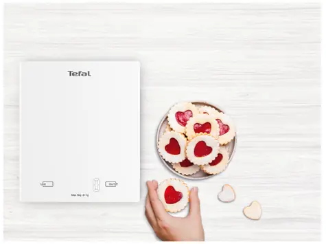 TEFAL Essential BC5504V0 biela / Kuchynská váha / 5 kg / dotykový LCD / temperované sklo