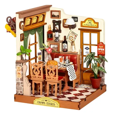 Robotime 3D drevená skladačka Bistro na Champs-Élysées / Miniatúra domčeka / 160 dielikov / od 14 rokov
