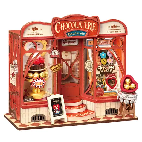 Robotime Miniatúra mini Čokoládovňa / 3D drevená skladačka / 98 dielikov / od 14 rokov