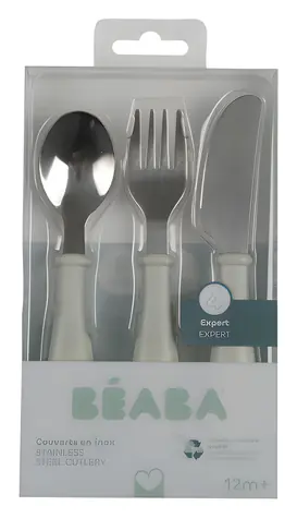Beaba Detský príbor 3-dielny Misty Green / Príbor / nerezová oceľ / od 8 mesiacov