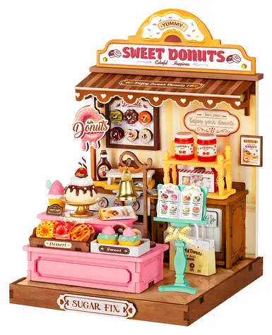 Robotime Miniatúra domčeka Obchod s donutmi / 3D drevená skladačka / 141 dielikov / vek 14+
