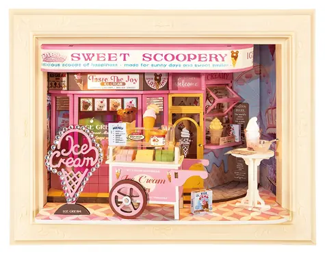 Robotime Sweet Scoopery Zmrzlinárstvo / 3D drevená skladačka v rámčeku / 183 dielikov / od 14 rokov