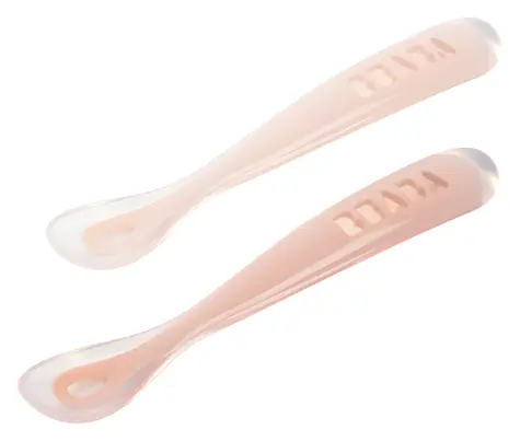 Beaba Prvé lyžičky silikónové Cotton Candy /Lyžičky/2 ks/s puzdrom/BPA free/od 4 mesiacov