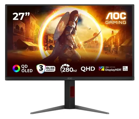 27" AOC Gaming Q27G4ZD čierna / QD-OLED / 2560x1440 / 16:9 / 0.03ms / 150000:1 / 450cd-m2 / HDMI + DP / VESA / Pivot