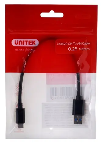 Unitek Y-C490BK čierna / Kábel USB-C - USB-A / USB 3.1 Gen 1 / 0,25 m