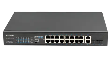Lanberg Switch rack 19" PoE+ / Prepínač / 16x 10/100 Mbps / 16x PoE+ / 2x SFP / 250W / Unmanaged