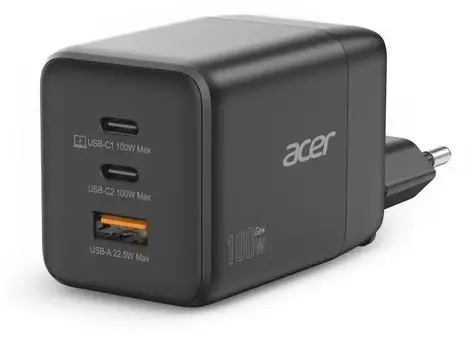 Acer GaN nabíjačka 100W čierna / 2× USB-C PD / 1× USB-A QC