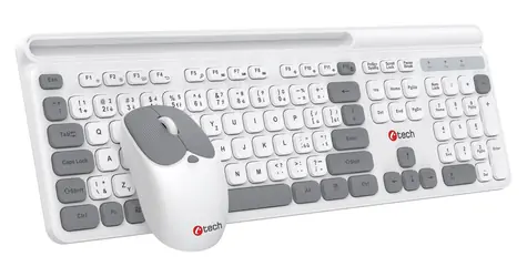C-tech QUALLIS WLKMC-05 biela / Bezdrôtový set klávesnice a myši / 2,4 GHz / CZ/SK