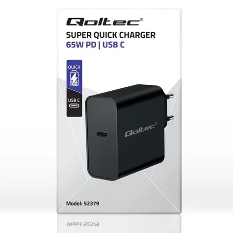 Qoltec 52379 čierna / Nabíjačka / 65W / 1x USB-C / PD 3.0 / 5-20V
