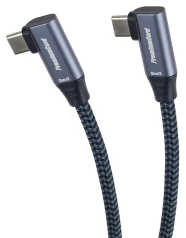 PremiumCord USB-C 2x zahnutý kábel šedá / Dátový kábel / USB 3.2 Gen 2x2 / 20 Gbit/s / 100 W / 2 m