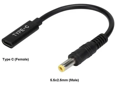 CoreParts USB-C na 5,5 x 2,5 mm čierna / Napájací adaptér pre notebooky / Výstup 2,5 A