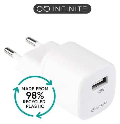 eSTUFF Infinite biela / USB nabíjačka / 12 W / 2,4 A / GRS recyklovaný plast