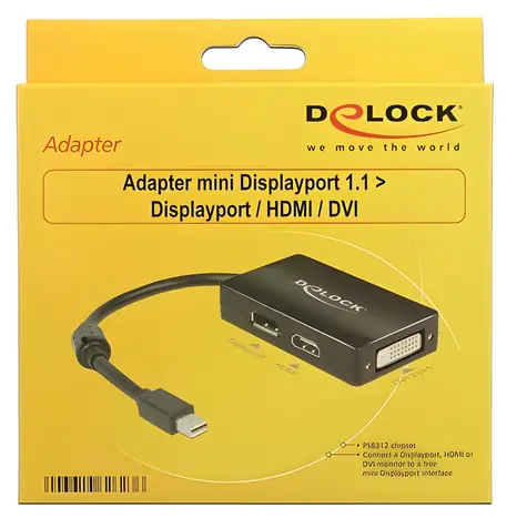 DeLock Adaptér Mini DisplayPort na DisplayPort + HDMI + DVI čierna / Redukcia / pasívne / 1920×1200 / 0,16 m