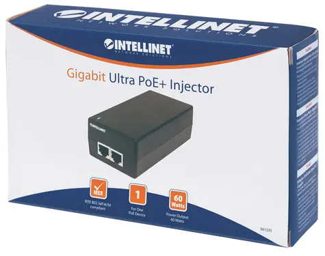 Intellinet Gigabit Ultra PoE+ Injektor / PoE injektor / 60W / 2x RJ-45 Gigabit / čierna