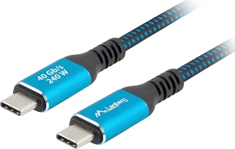 Lanberg USB-C USB4 2 m čierna/modrá / Kábel USB-C na USB-C / 40 Gb/s / 240 W / 8K 60Hz