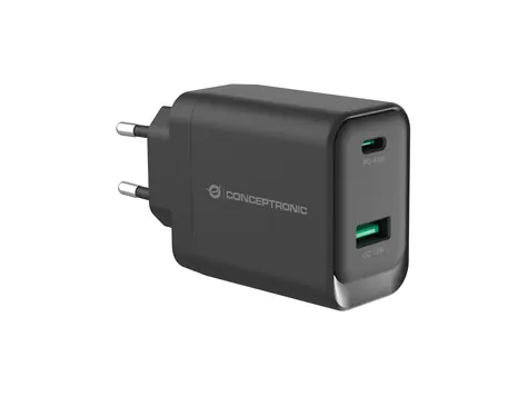 Conceptronic ALTHEA20W45 čierna / USB nabíjací adaptér / GaN / 1x USB-C PD 3.0 / 1x USB-A QC 3.0 / 45 W