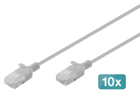 Digitus CAT6 U/UTP Slim 0, 3M šedá / Patch kábel / RJ-45 / 250 MHz / 10 ks