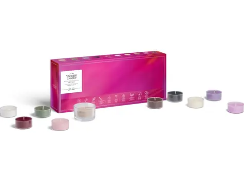 Yankee Candle Celoročná sada 2026 / Sada 10 čajových sviečok a svietnika / 10 vôní / Bytová vôňa