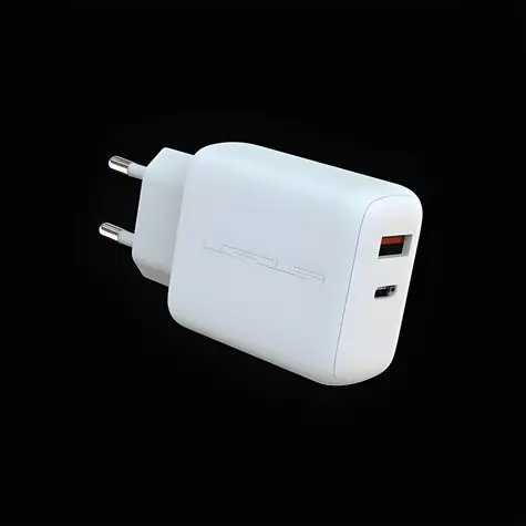 LC-Power 45W USB-C a USB-A biela / Nabíjací adaptér / GaN / Power Delivery 3.0 / 2 porty