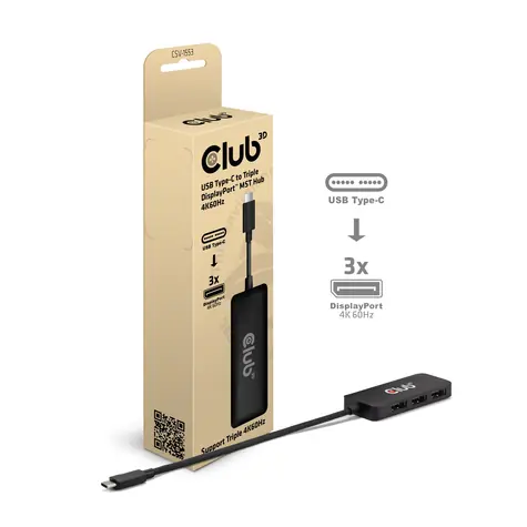 Club3D CSV-1553 čierna / Hub MST / USB-C / 3x DisplayPort / 4K 60Hz