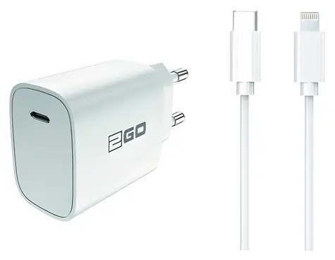 2GO biela / Sieťová nabíjačka / USB-C / 20 W / PD / vr. kábla USB-C - Lightning