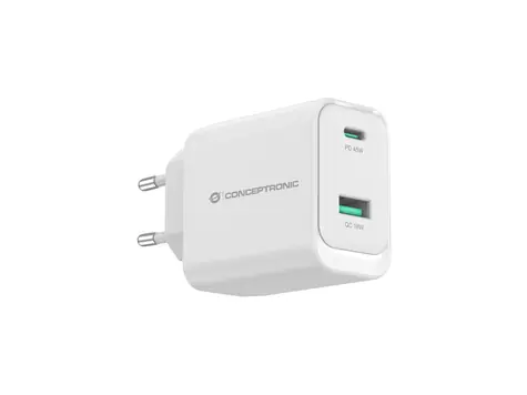 Conceptronic ALTHEA20W45 biela / USB nabíjací adaptér / 1x USB-A / 1x USB-C / 45 W / GaN / PD 3.0
