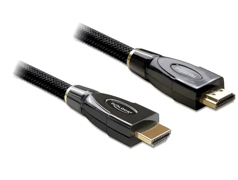 DeLock HDMI A/A čierny / HDMI kábel s Ethernetom / Premium / Pozlátené konektory / 10,2 Gbit/s / 5 m