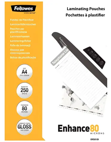 Fellowes Capture / Laminovacie fólie / A4 / 80 mic / lesklá / 250 ks