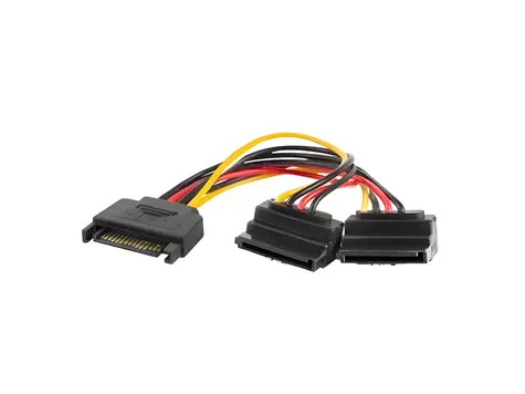 Lanberg SATA napájací kábel 15cm uhlový / Rozdvojka / 1x SATA(M) na 2x SATA(F)