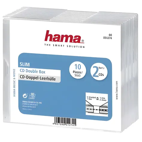 HAMA CD Slim Double Box priehľadná / Obal na CD / 2 disky / 10 ks