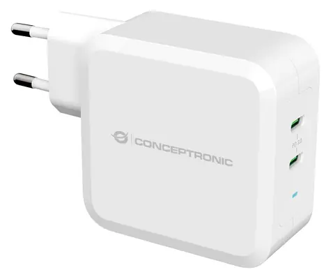 Conceptronic ALTHEA08W biela / USB-C nabíjací adaptér / 2x USB-C / 100 W / GaN
