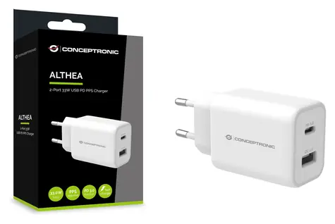 Conceptronic ALTHEA11W biela / USB nabíjací adaptér / 1x USB-A / 1x USB-C / 33 W / PD PPS