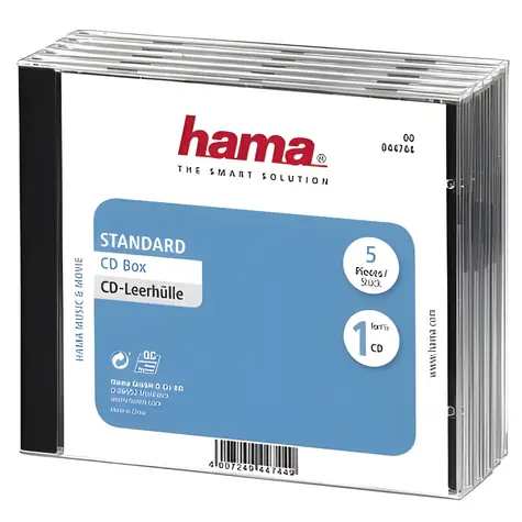 HAMA CD Standard Box priehľadná-čierna / Obal na CD / 1 disk / balenie 5 ks