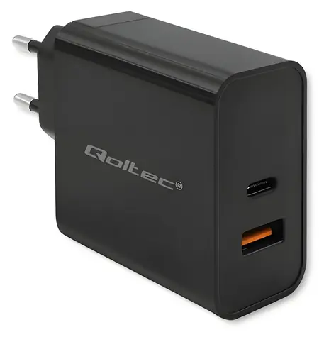 Qoltec 52381 Super Quick PD čierna / Nabíjačka / 90W / 5-20V / USB-C PD 3.0 / USB-A
