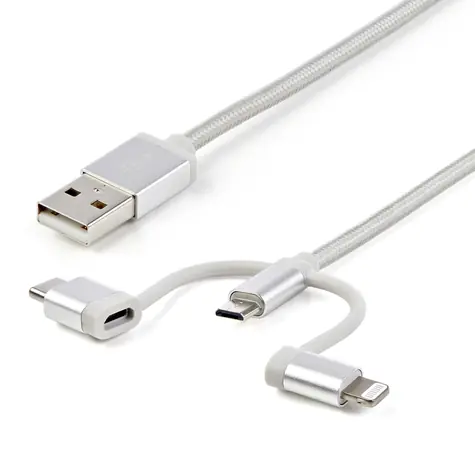 StarTech Lightning Cable strieborná / Dátový kábel / USB-A + Micro-USB B + USB-C / 1 m / 480 Mbit/s