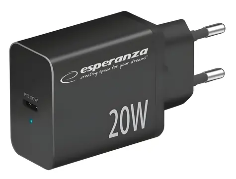 Esperanza EZC104K čierna / Nabíjací adaptér / 20 W / USB-C / Power Delivery