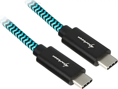 Sharkoon USB-C 3.2 Gen 2 čierna, modrá / USB kábel USB-C - USB-C / Opletený / Hliníkové konektory / 0,5 m