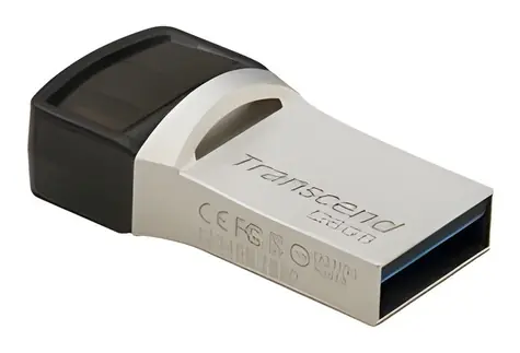 Transcend JetFlash 890S 128GB strieborná / Flash disk / USB 3.2 Gen 1 / USB-C + USB-A / OTG
