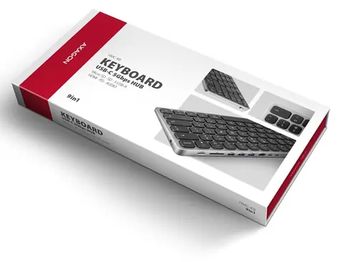 Axagon HMC-KB / USB hub s klávesnicou / USB-C 5Gbps / HDMI 4K/60Hz / 3x USB-A / SD/mSD / Audio / PD 100W / US layout