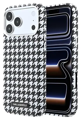 Karl Lagerfeld Houndstooth Resin Plate čierna / Zadný kryt / MagSafe / PU / iPhone 17 Pro Max