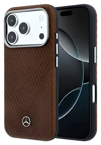 Mercedes PU Leather Wood iPhone 17 Pro Max Camel / Zadný kryt / MagSafe / PU koža / drevený vzhľad
